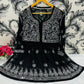 Black Glimmering Georgette Mirror Work Short Gown, Dupatta, and Sharara Full Combo Set (INNER INCLUDED)