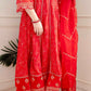 Red Regal Elegance: Heavy Reyon Mill Foil Print Suit Set with Lace Dupatta