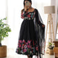 Black Floral Elegance Pure Soft Organza Silk Anarkali Set