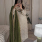 Glittering Charm:  Georgette Sequined Embroidered Top and Pant Set with Olive Dupatta