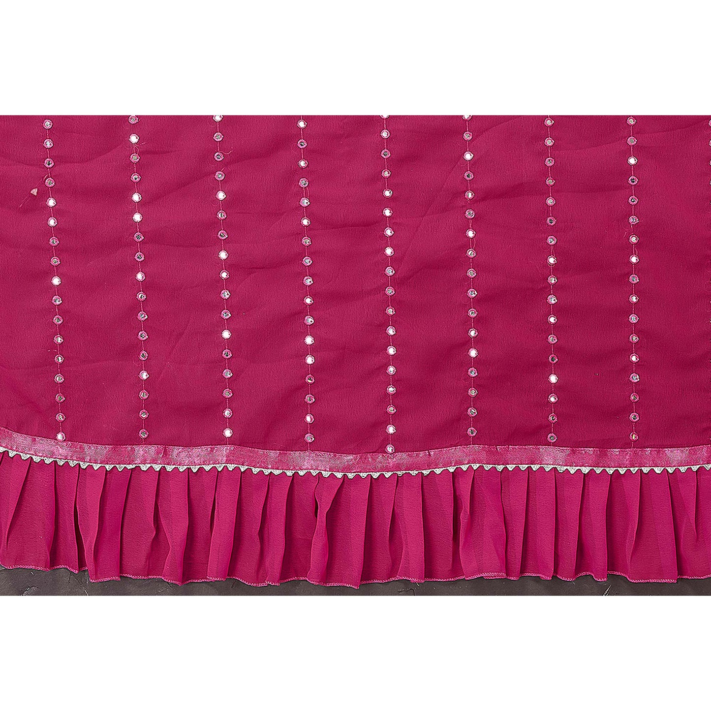 Pink Embroidered Georgette Ruffle Saree