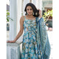 Blue Printed Anarkali Style Chanderi Suit