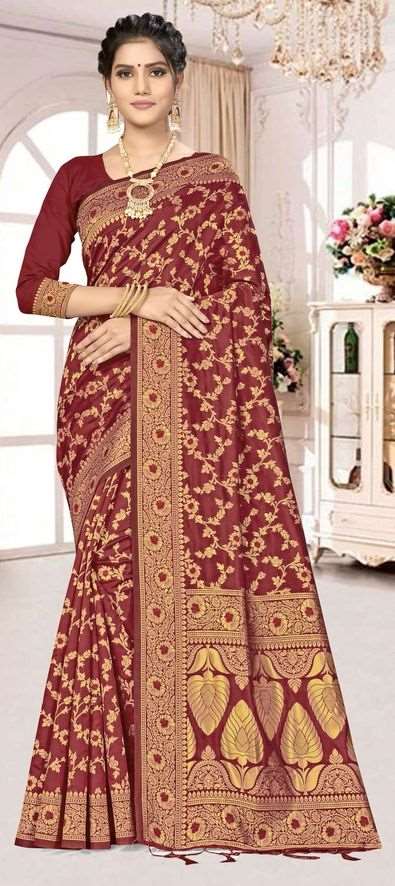 Banarasi Silk Casual Saree in Red and Maroon with Weaving Work-1648622