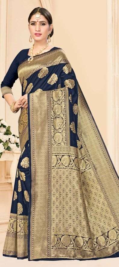 Art Silk Traditional Saree in Blue with Weaving Work-1662311