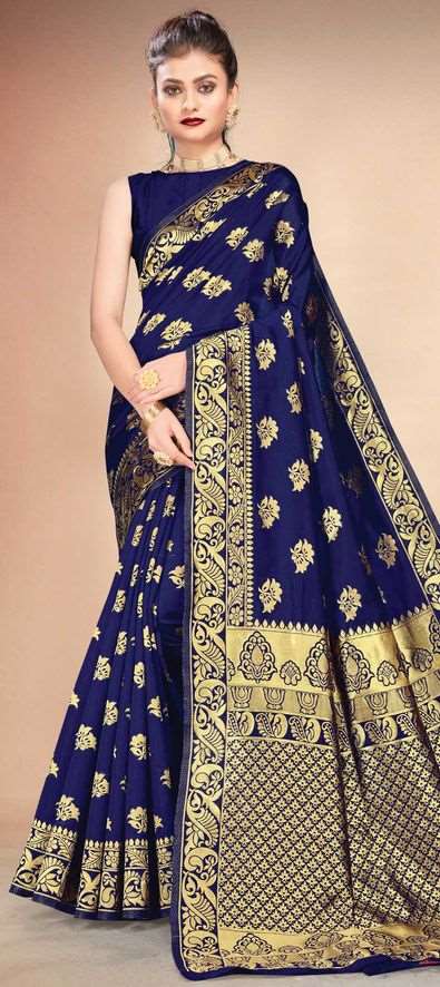 Banarasi Silk Traditional Saree in Blue with Weaving work