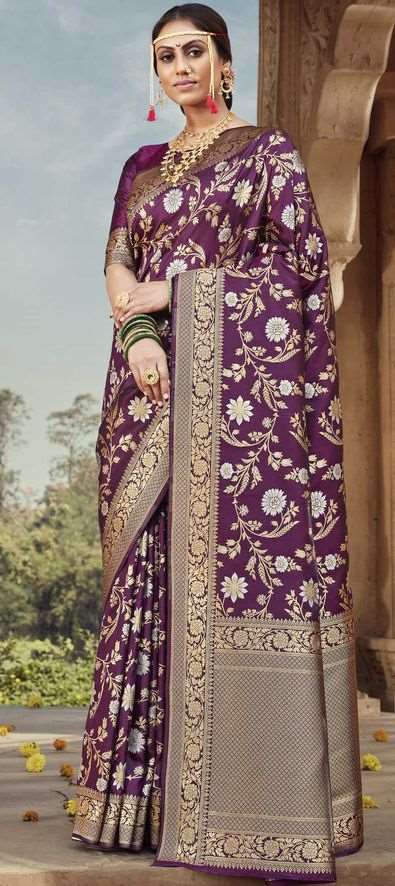 Banarasi Silk Traditional Saree in Purple and Violet with Weaving Work-1723669