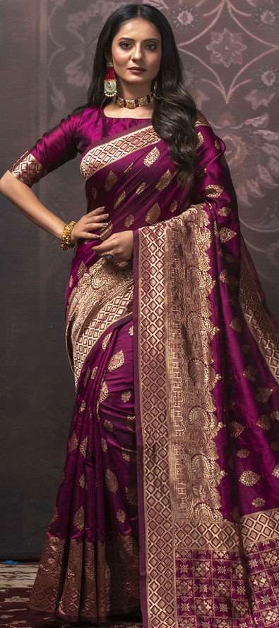 Art Silk Traditional Saree in Purple and Violet with Weaving work