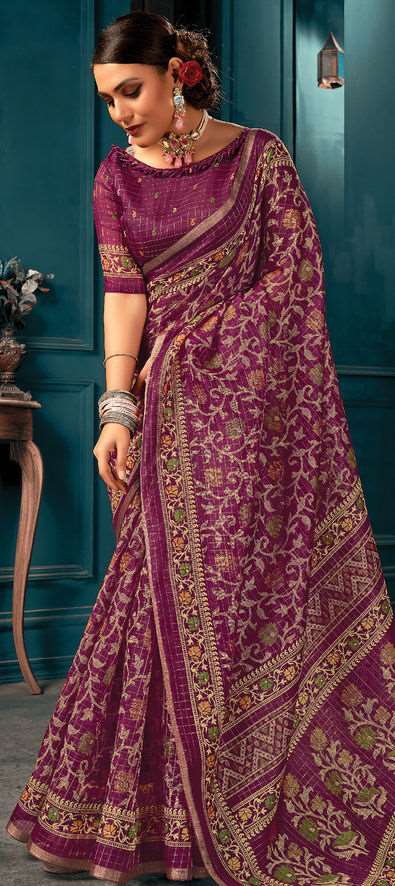 Cotton Casual Saree in Purple and Violet with Weaving Work-1774577