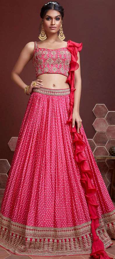 Chiffon Reception Lehenga in Pink and Majenta with Sequence work-1790321