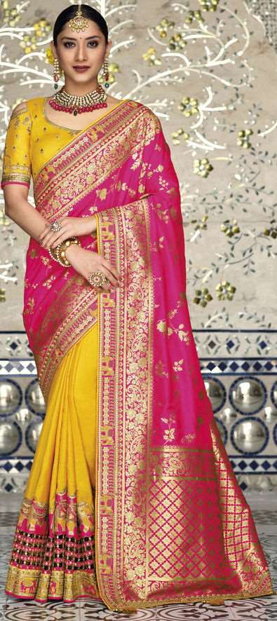 Banarasi Silk Bridal Saree in Pink and Majenta with Border Work-1797782