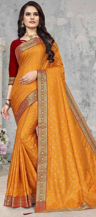 Art Silk Traditional Saree in Yellow with Border Work-1811376