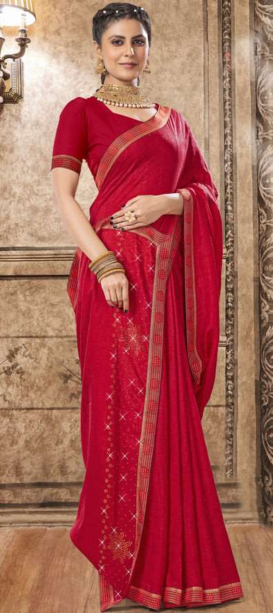 Art Silk Traditional Saree in Red and Maroon with Border Work-1859698