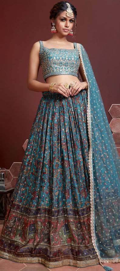 Art Silk Bollywood Lehenga in Blue with Printed work-1860881