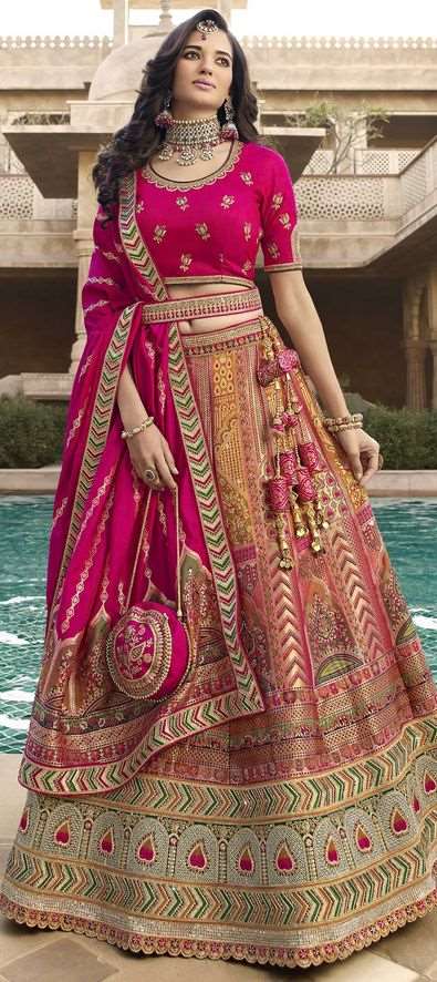 Banarasi Silk Reception Lehenga in Pink and Majenta with Stone work-1860968