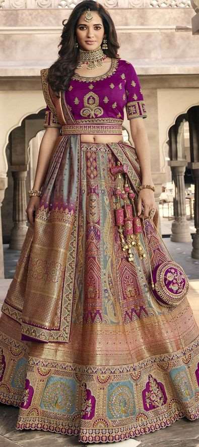 Banarasi Silk Party Wear Lehenga in Purple and Violet with Resham work-1860988