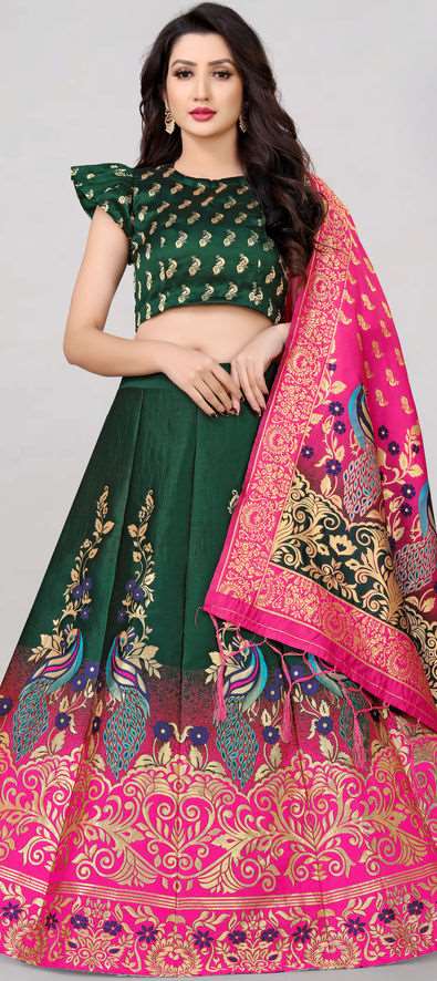 Banarasi Silk Festive Lehenga in Green with Weaving work-1866494