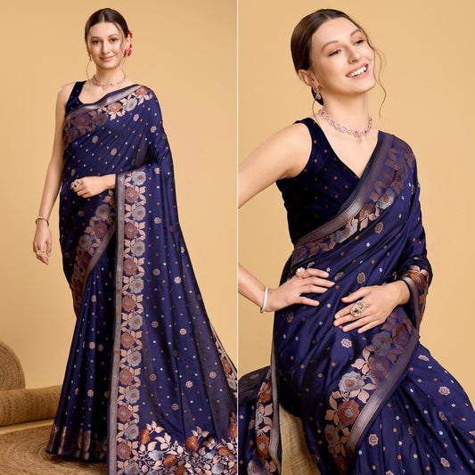 Blue Floral Woven Banarasi Silk Saree