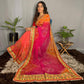 Peach & Pink Bandhani Printed Chiffon Half & Half Saree