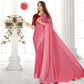 Gajari Pink Zari Striped Chiffon Saree With Tassels