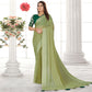 Pista Green Zari Striped Chiffon Saree With Tassels