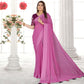 Pink Zari Striped Chiffon Saree With Tassels