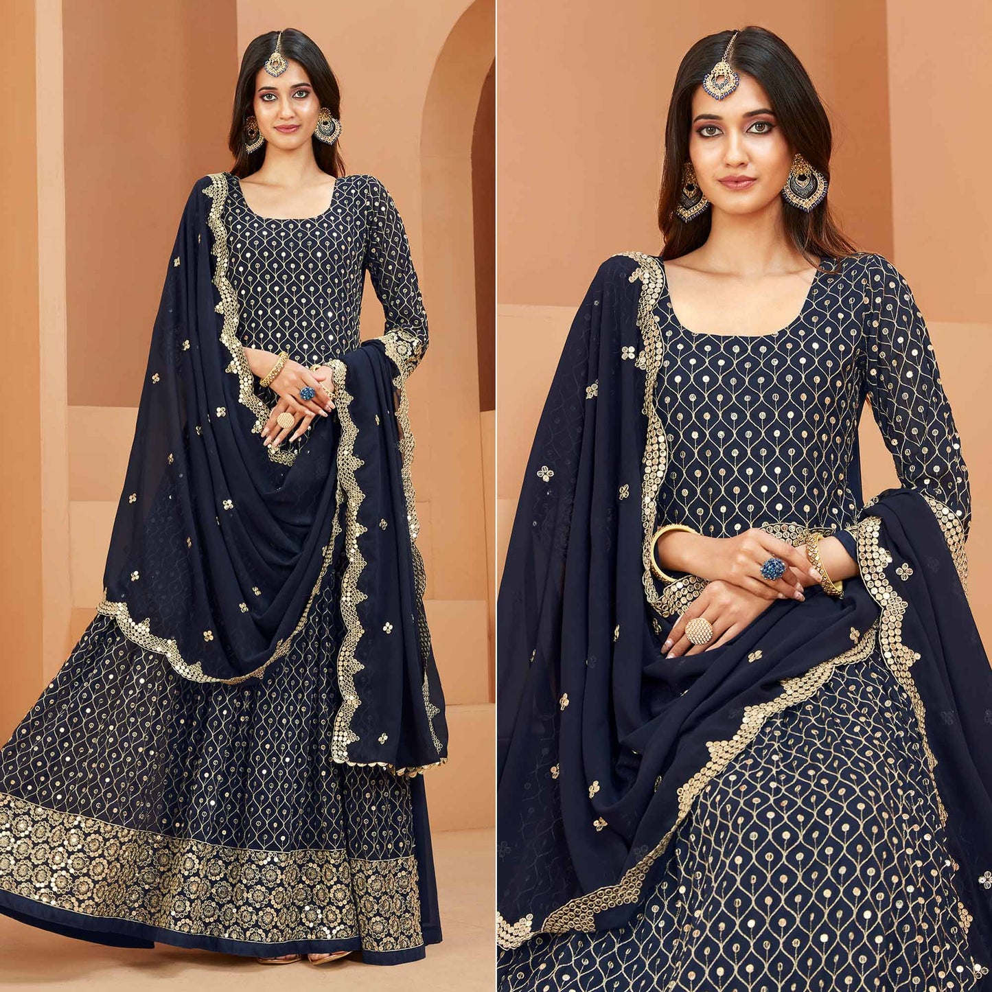 Blue Sequins Embroidered Georgette Semi Stitched Anarkali Suit