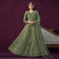 Green Floral Embroidered Net Semi Stitched Anarkali Suit