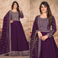 Purple Embroidered Art Silk Semi Stitched Anarkali Suit