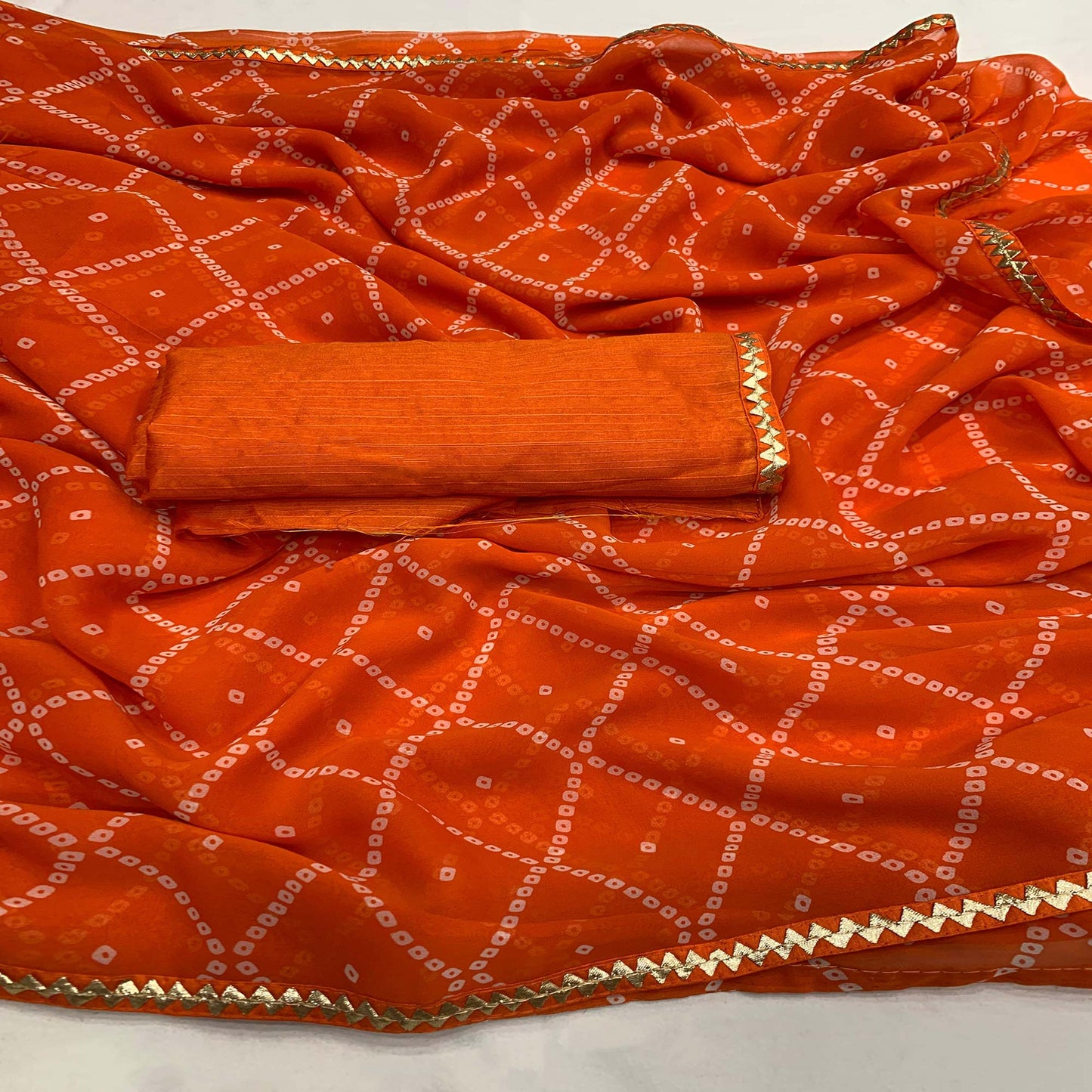 Orange Bandhani Printed Georgette Saree