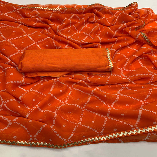 Orange Bandhani Printed Georgette Saree