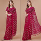 Magenta Foil Printed Chiffon Saree With Tassels