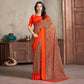 Orange Printed Chiffon Saree With Woven Border