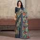 Grey Printed Chiffon Saree With Woven Border