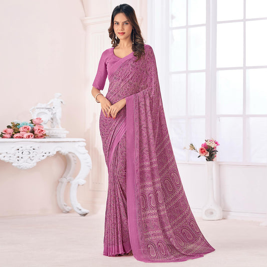 Purple Printed Georgette Saree