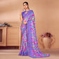 Purple Printed Chiffon Saree With Lace Border