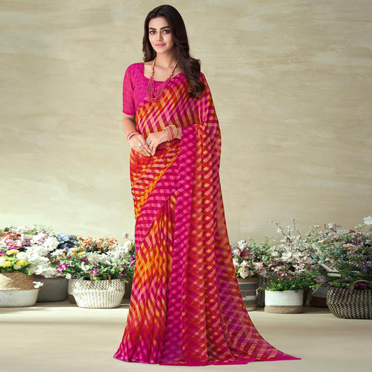 Magenta Geometric Printed Chiffon Saree