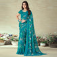 Rama Blue Geometric Printed Chiffon Saree