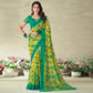 Yellow & Green Geometric Printed Chiffon Saree