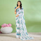 Blue Floral Printed Chiffon Saree