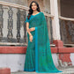 Turquoise Floral Printed Chiffon Saree