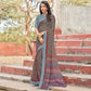 Grey Floral Printed Chiffon Saree