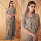 Beige Sequins Embroidered Georgette Saree With Tassels