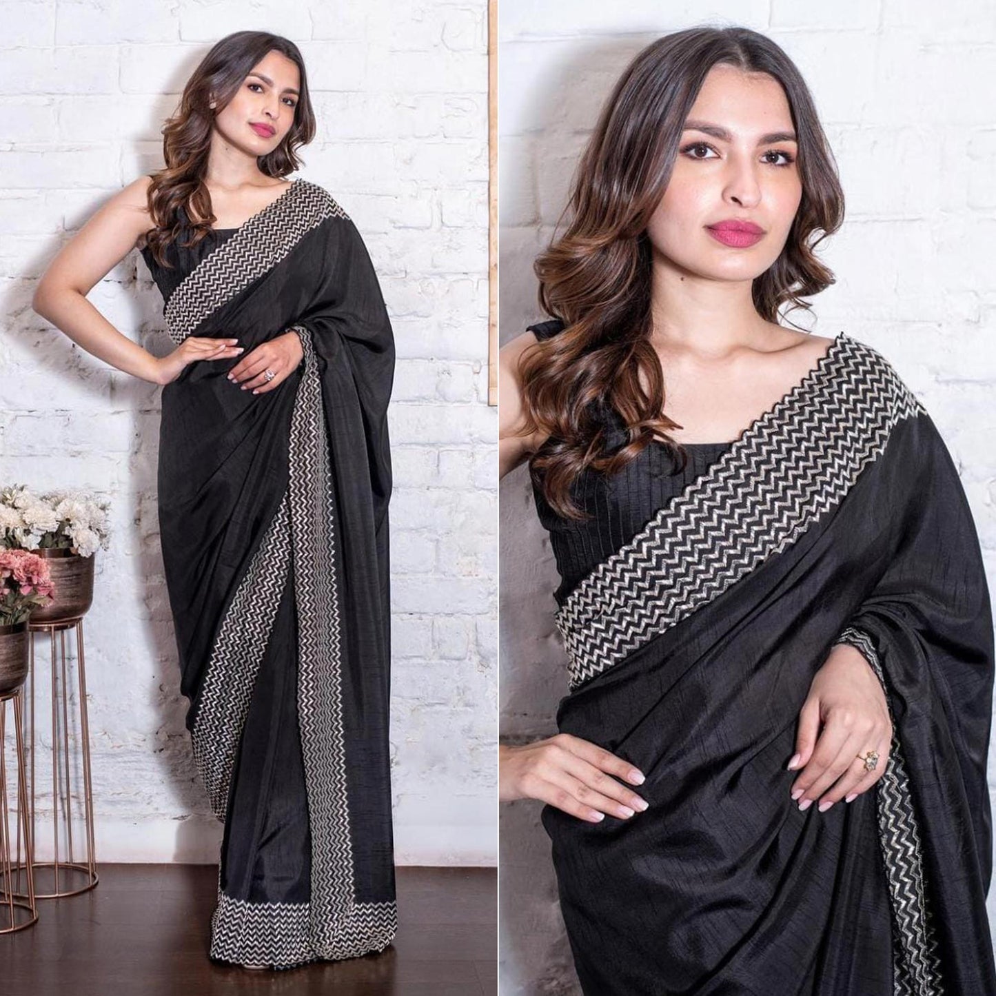 Black Embroidered Art Silk Saree