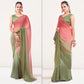 Pink & Olive Green Printed Georgette Saree