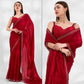 Red Embroidered Beads & Stones Chiffon Saree