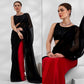 Black & Red Solid Georgette Saree