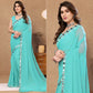 Turquoise Embroidered Butti Work Georgette Saree