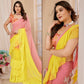 Yellow & Pink Ombre Printed Georgette Ruffle Saree