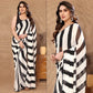 Black & White Striped Printed Ready To Wear Georgette Saree