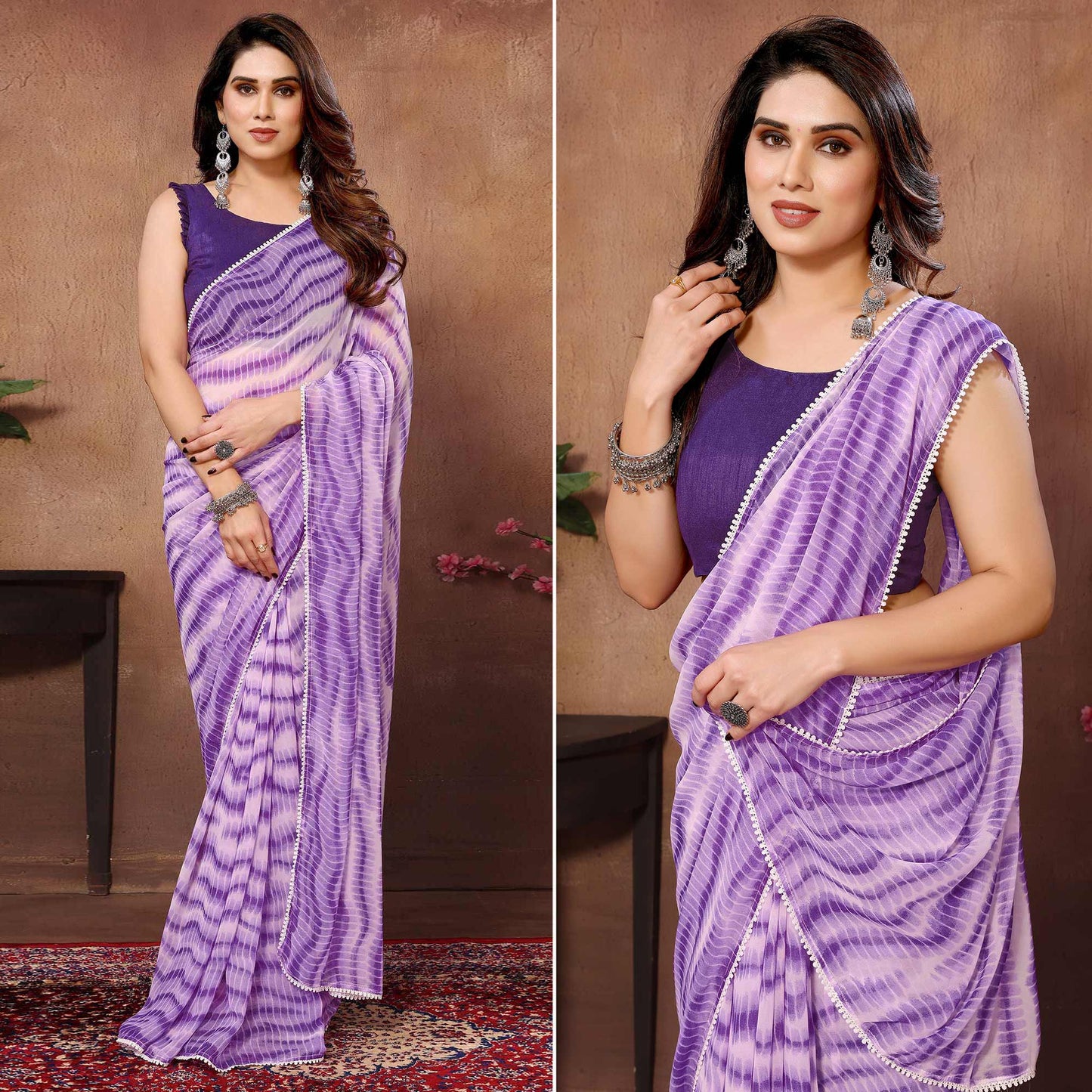 Purple Printed Ready To Wear Georgette Saree